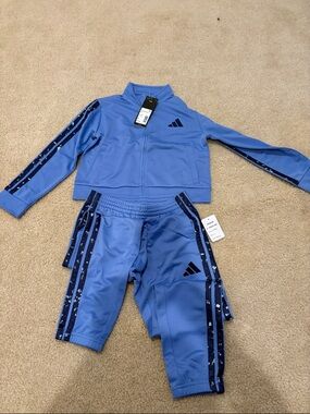 adidas Light Blue Kids Track Jacket and Pants Set with Navy Trim